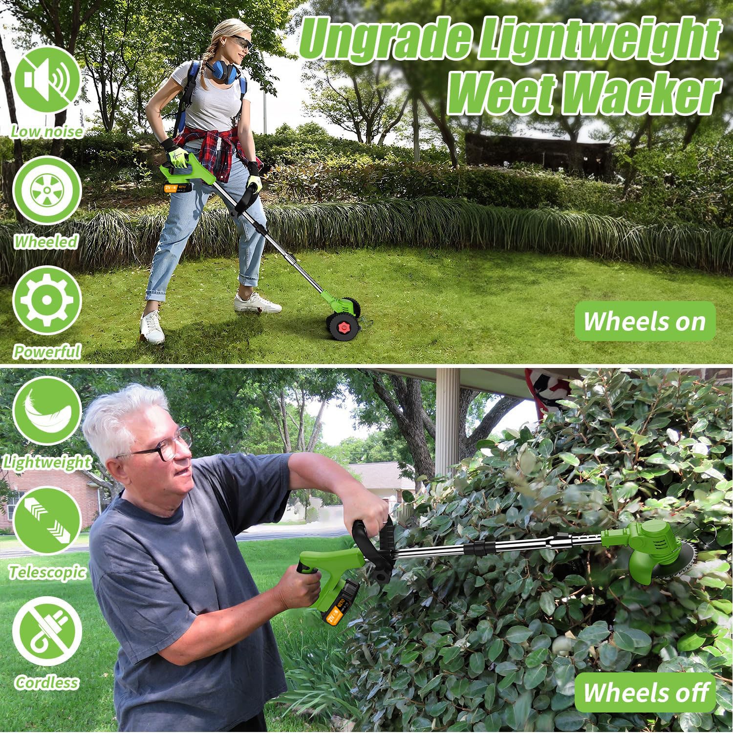 Electric Cordless Grass String Trimmer Lawn Edger Weed Wacker Cutter + 2 Battery