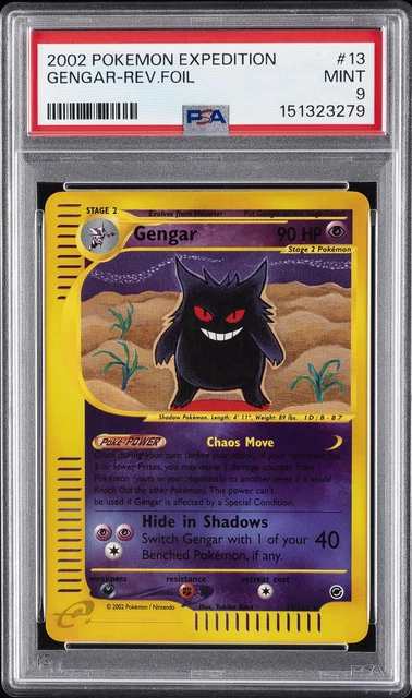 2002 POKEMON EXPEDITION #13 GENGAR-REVERSE FOIL PSA 9