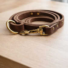 Brown Leather Dog Leash 5.5 Ft Heavy Duty Training Lead with Brass Clip
