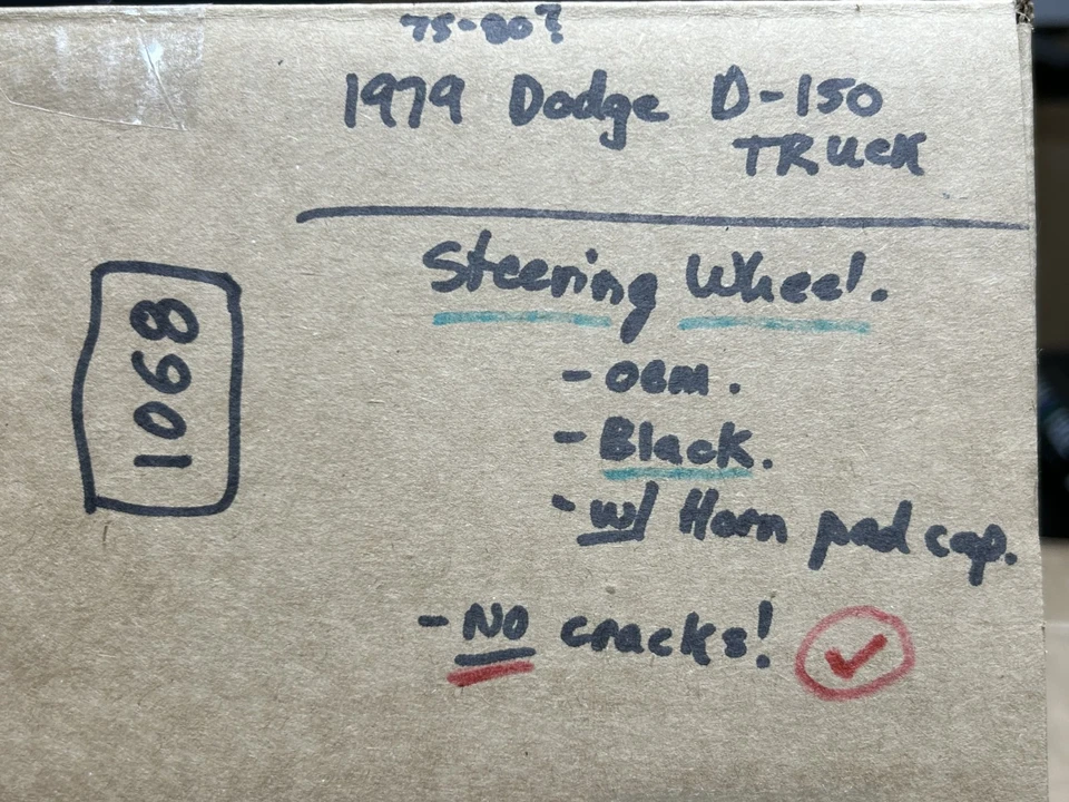 72-80 Dodge D100 W100 Truck - Steering Wheel + Horn Button BLACK oem Ramcharger - Image 2 of 4