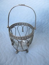 Altes Metall  K&ouml;rbchen mit Glaseinsatz H&ouml;he mit Griff 25cm Durch. 11,3cm