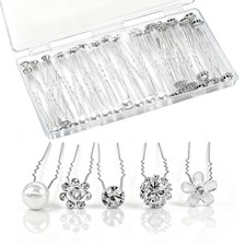 Wedding Hair Pins Pearl Silver Crystal Rhinestone Bridal Accessory 40 PCS Prom