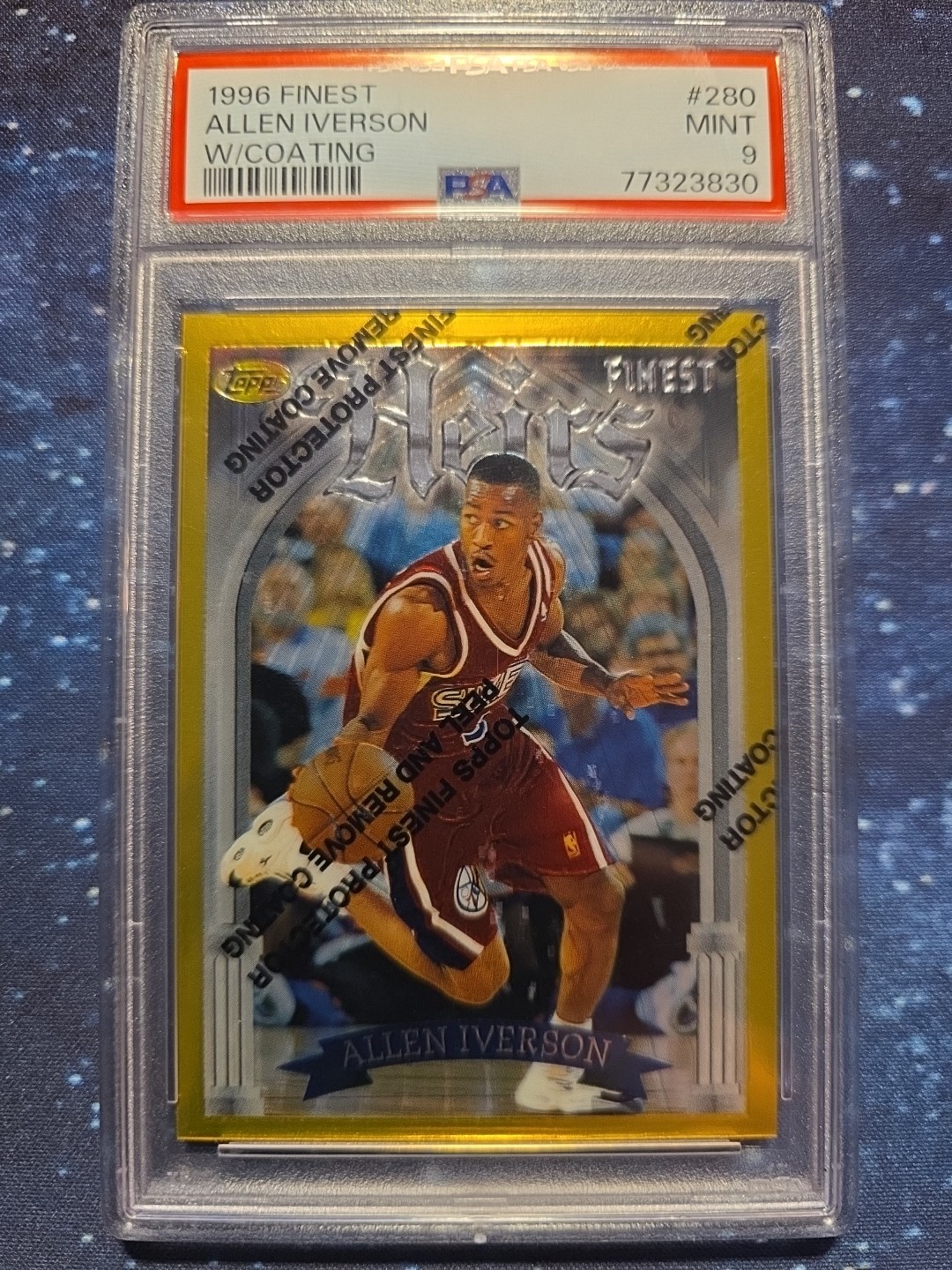 1996-97 Topps Finest - Rare - Gold Allen Iverson #280 (RC) PSA 9 WITH COATING