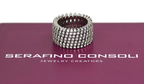 Sarafino Consoli Diamond 7 Row 18K White Gold Ring Size 6.5