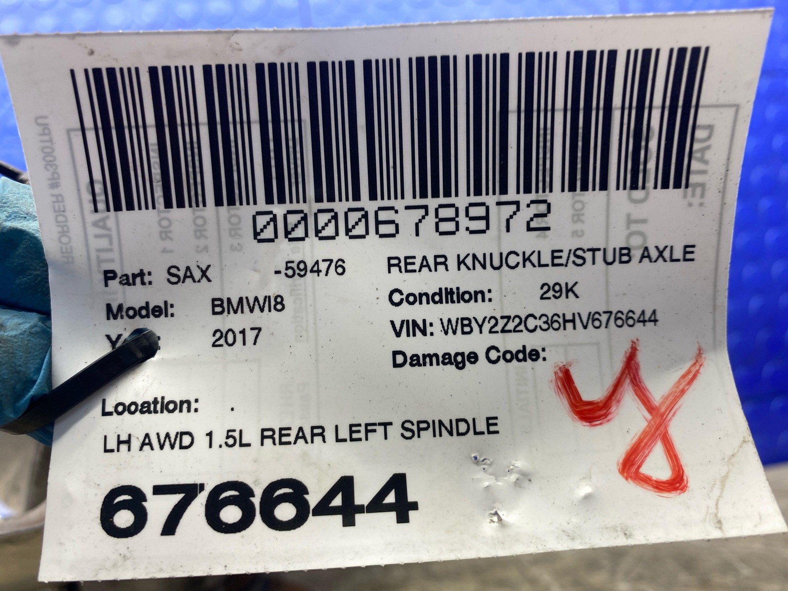 2014-2020 BMW I8 AWD 1.5L REAR LEFT SPINDLE KNUCKLE HUB BEARING ASSEMBLY OEM