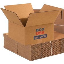 BOX USA Shipping Boxes 12"L x 12"W x 6"H 25-Pack Flat Corrugated Cardboard Bo...