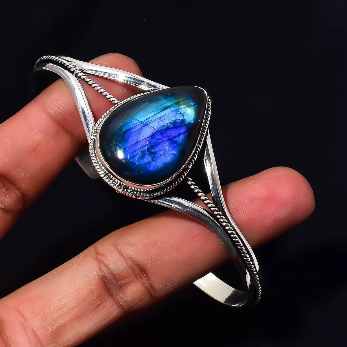 Labradorite Gemstone 925 Sterling Silver Handmade Bangle Jewelry Gift For Love