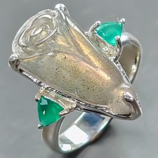 Jewellery 7 ct Natural Labradorite Ring 925 Sterling Silver Size 8.25 /R442522