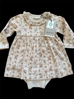 MinyMo (Denmark) NWT Ivory/Pink Organic Cotton Skirted Bodyshirt-3Mos
