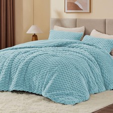 Fluffy Full Size Comforter Set - Dusty Blue Fleece 86x82" - 3 Pieces for Winter