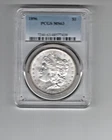 1896 MORGAN DOLLAR PCGS MS 63 BRILLIANT UNCIRCULATD GORGEOUS COIN LUSTROUS TONED
