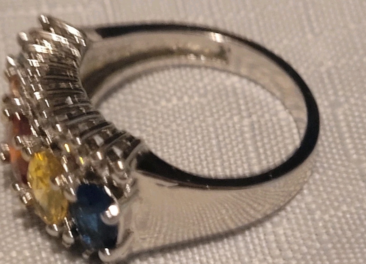 Stunning Silver toned  Multi Colored Stone Ring S… - image 6