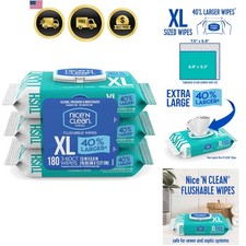 Extra Large Flushable Wipes 40 Larger Wipes 6.8" x 7.5" Unscented XL Adu...