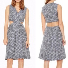 Tory Burch Navy Tessera Cut-out Dress Sateen Jacquard Size 2