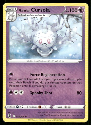 Galarian Cursola 118/264 Rare Fusion Strike Pokemon Lightly Played