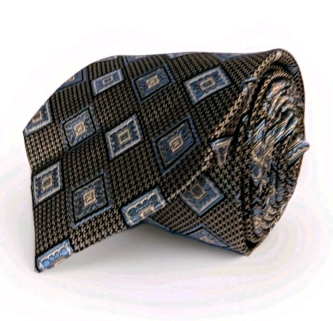 Jos A Bank Signature Collection Tie Blue Gray Geometric Silk Necktie 3.5x61