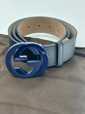 GG 223891 Blue Gucci Leather Belt Blue Buckle Buckle Size 90/36 Pants 30-32