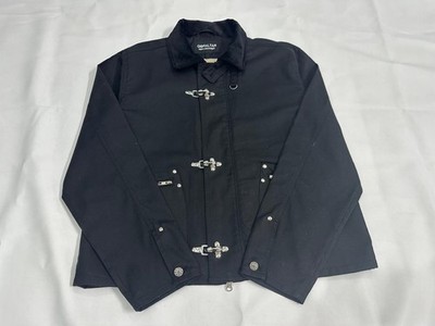 Vintage 1990s Reversible Black Fireman Cotton Clasp Jacket, Heavy
