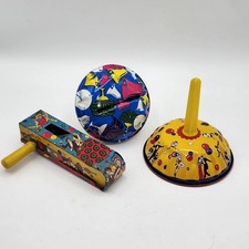 3 Vintage Metal Toy Litho New Years Eve Noisemakers Party Made In USA