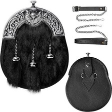Premium Fur Full Dress Scottish kilt Sporrans for men with Chain Belt