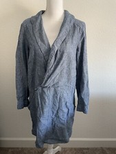 Free People Chambray Blue Oversized Pocket Knee Length Dress Collar V Neck Sz M