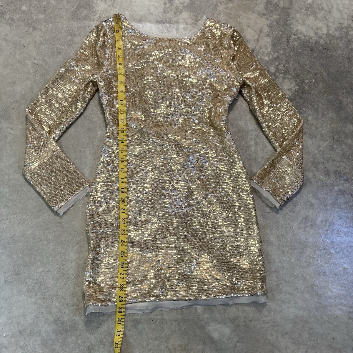 Rachel Zoe Dress Womens 0 Gold Sequin Long Sleeve Bodycon Mini Tie Back |  eBay