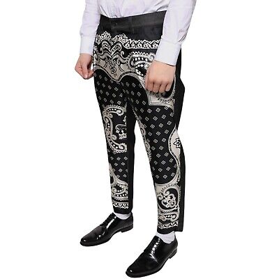 DOLCE & GABBANA Pants Black Bandana Silk Dress Men Trouser DOLCE & GABBANA Pants Black Bandana Silk Dress Men Trouser