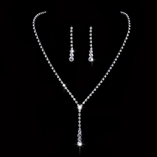 Conjunto de joyas collar pendientes mujer estrás moda boda cristal nupcial - Imagen 23 de 25