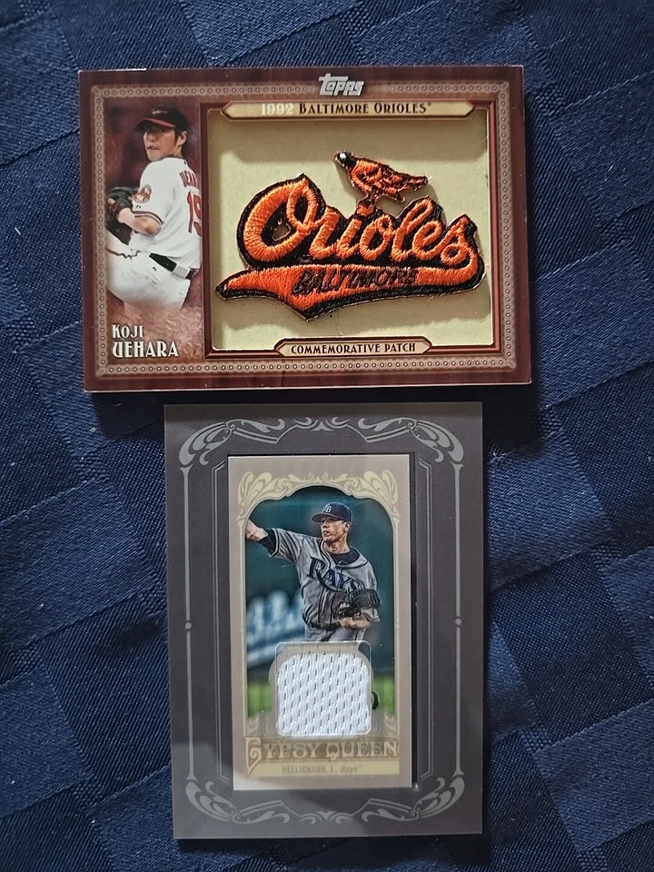 2011 Topps Koji Uehara Orioles & 2012 Jermey Hellickson Relic Tampa Bay Patches - Image 4 of 4