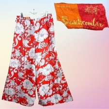 1960  s Orange/Blue/ivory Beachcomber Floral Polyester Palazzo Pants Vtg Sz 14