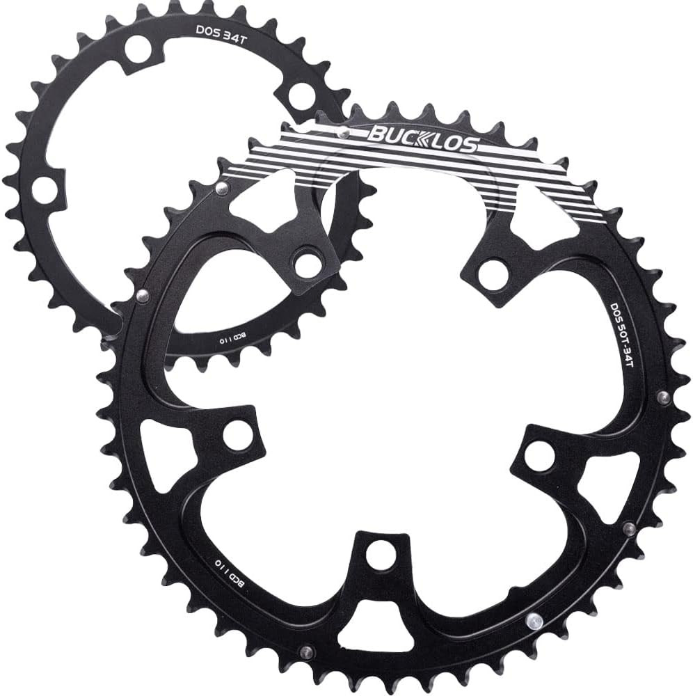 110BCD Bike Chainring Set with Pin, Double round 5 Bolts Aluminum Chainring 50T