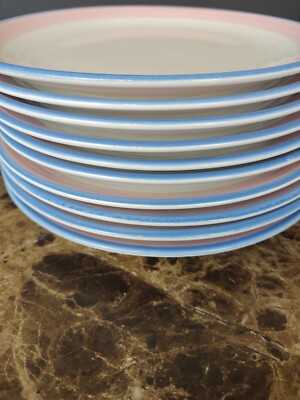Set Of 10 Dinner Plates BHS2 Baker Hart & Stuart Pink Blue