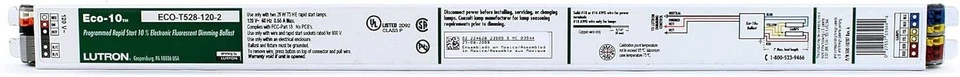 Balastro atenuador Lutron ECO-T528-120-2 Eco-10 120 voltios solo 2 lámparas 28 W T5 *USADO* - Imagen 2 de 2