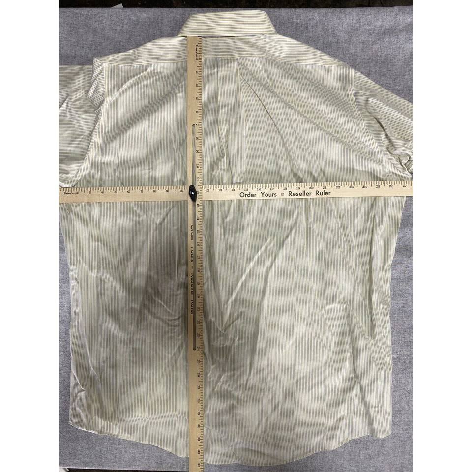 Brooks Brothers Dress Shirt Mens 17 35 Yellow Striped 1818 French Cuffs