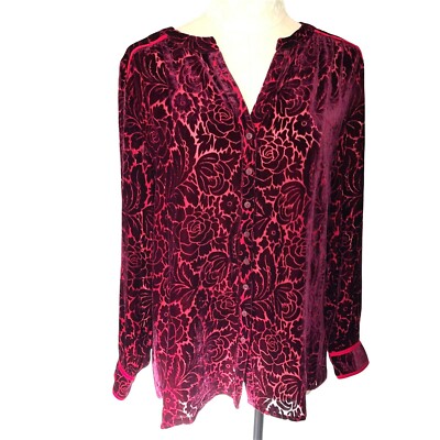 Sundance Top Womens Size Small Red Burgundy Obsession Velvet Burnout Silk Rayon