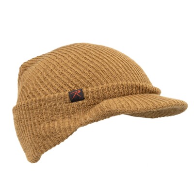 Army Style Rothco Watch Jeep Cap With Brim - Coyote Brown - 100% Wool - One Size