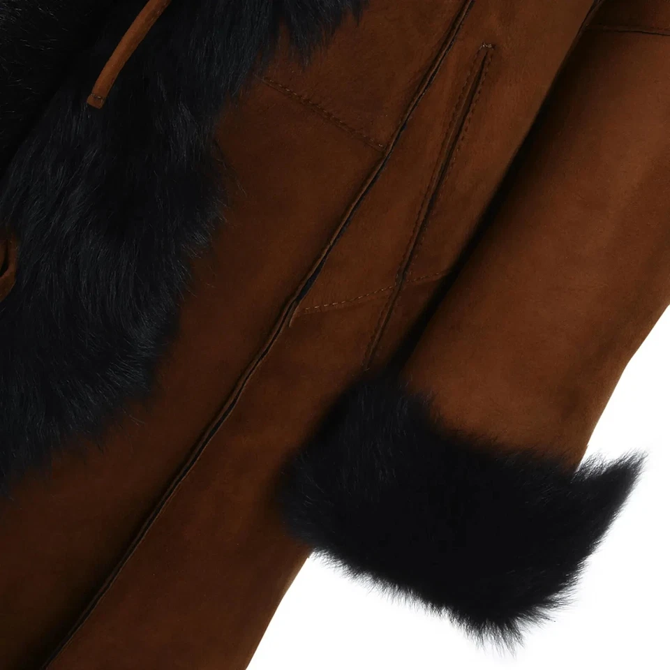 Women's Long Haired Shearling Coat in Genuine Soft Suede Leather/ Handmade Full - Image 4 of 4