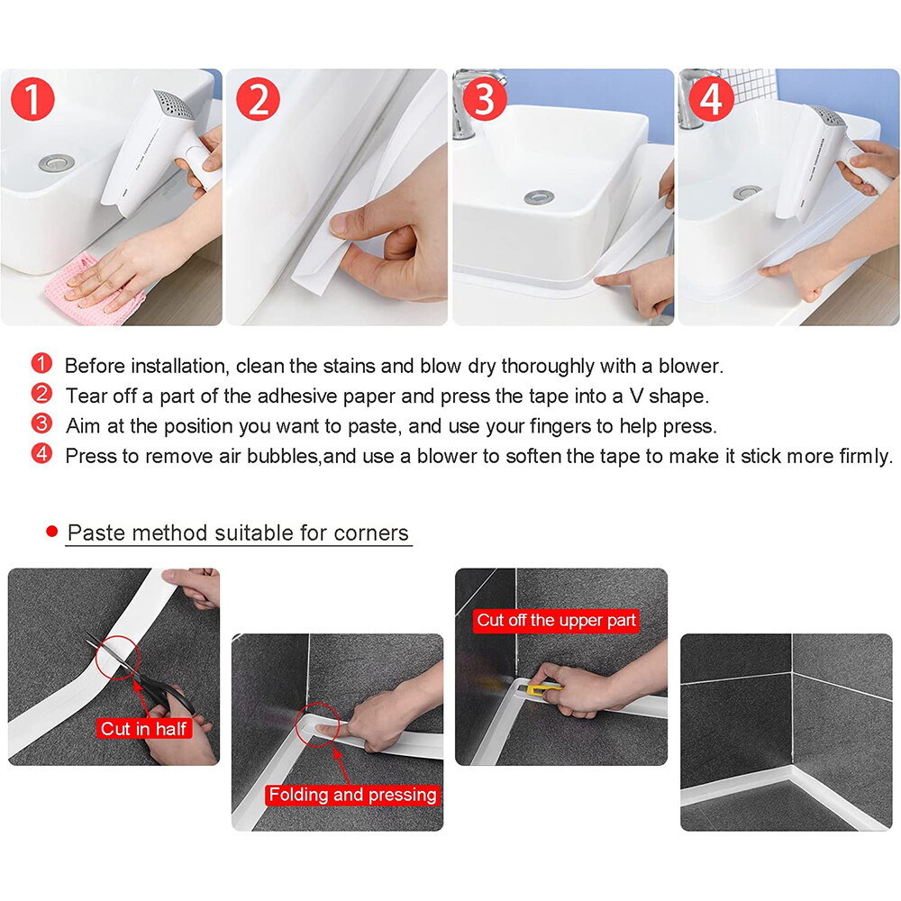2X Sealant Tape Waterproof and Adhesive Bath Sealant Strip Caulk Strip ...