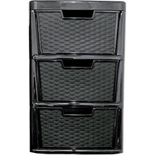 Black Plastic Rattan Drawer Storage Unit Multipurpose Home Office Large Drawers