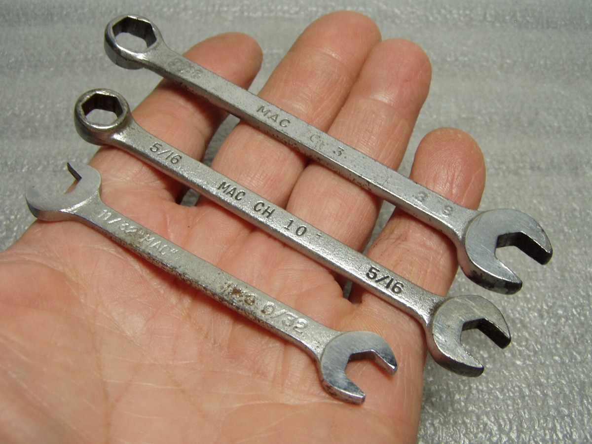 3) Vintage MAC Tools Wrenches ~~ 3/8, & 5/16 6-Point + 11/32 x 9