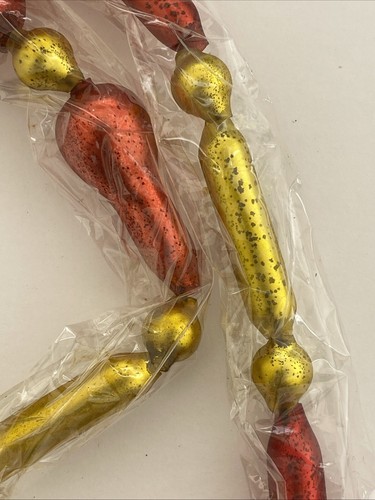 VTG NOS Gold Red MERCURY GLASS Big BEAD Tube TEARDROP 9 FT GARLAND Ornament - Picture 6 of 16