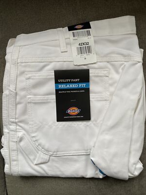 New Dickies Men's Painters Relaxed-Fit White Canvas Work Utility Pant  42 x 32