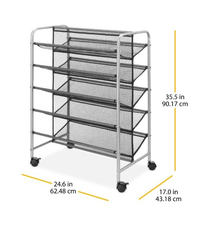 Mainstays 5 Tier, 30 Pair, Metal Mesh Rolling Shoe Rack eBay