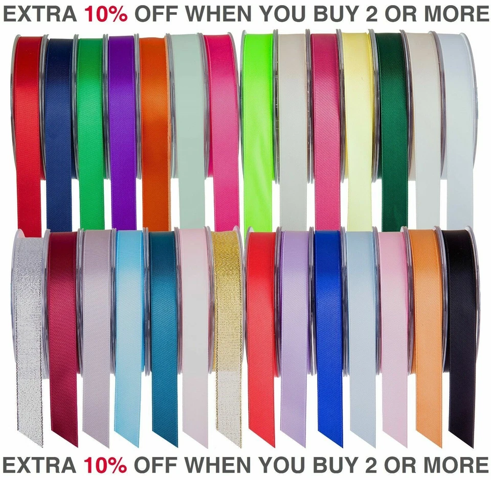 Satin Ribbon Reels Rolls Double Sided Face 20/50 Metre Plain Width 3 -38mm Craft