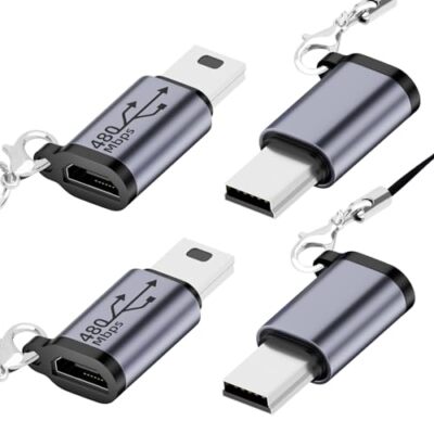 Micro USB to Mini USB Adapter 4-Pack Female to Male Converter for Cameras