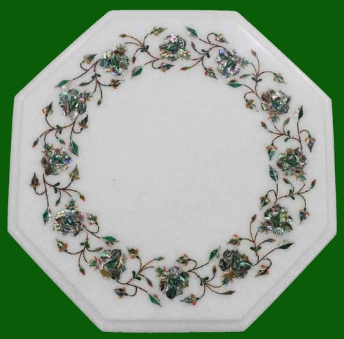 12 " Marbre Côté Table Top Incrustation Marqueterie Cornaline Vivant