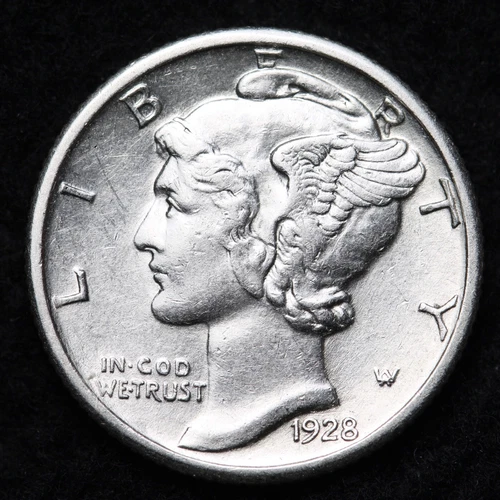 1928 Mercury Silver Dime Nice AU FREE SHIPPING