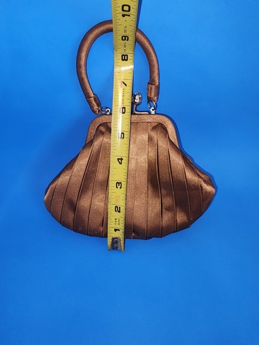 VTG Preston & York Satin Purse Rhinestone Kiss Closure Bronze Color Top Handle - Picture 9 of 12