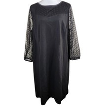 NEW Talbots Plus Black Sheer Swiss Dot Sleeve Shift Dress Womens 18W Office NWT