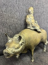 Bronze 10.2in Statue Cow Hermit Antique Japanese Figurine Figure Metal Sculpture